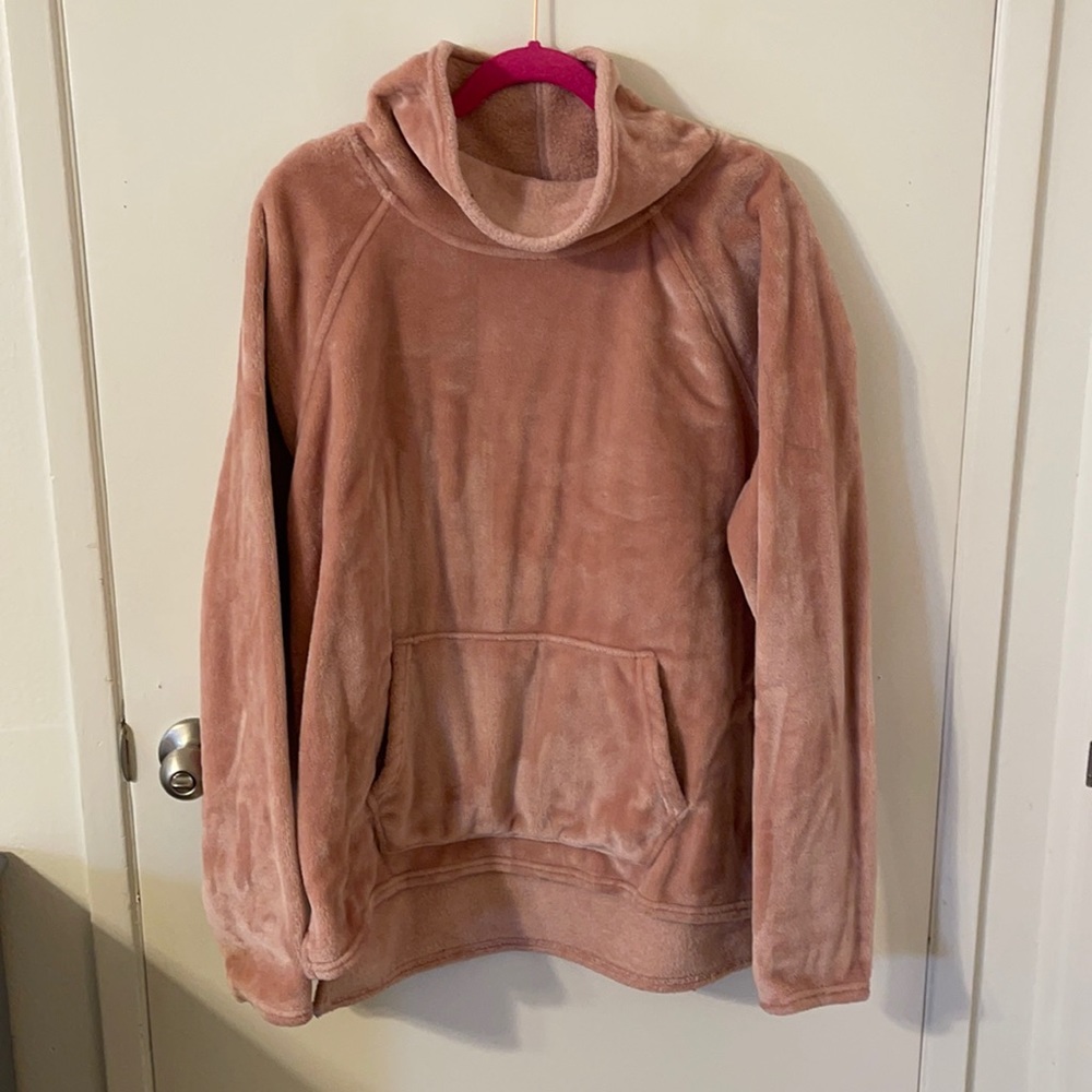 PLUS Pink Fleece Cowl neck pullover with pocket